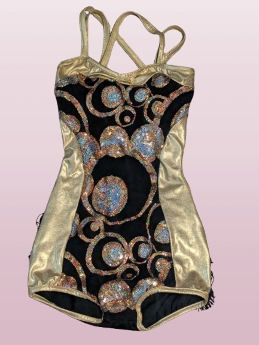 Girls Gold & Black Sequin Circle-Accent Costume Mini